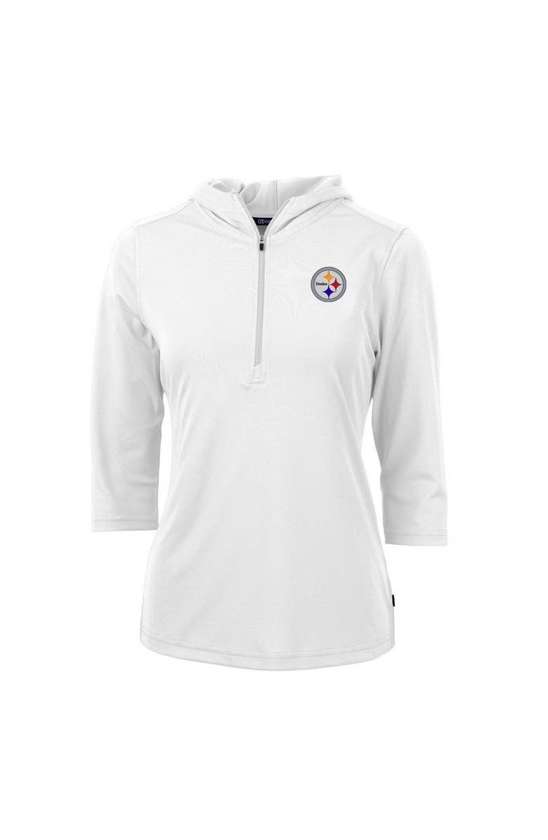 Cutter & Buck Women's Cutter & Buck White Pittsburgh Steelers Virtue Eco Pique Half-Zip 3/4 Sleeve Pullover Hoodie, Main, color, 