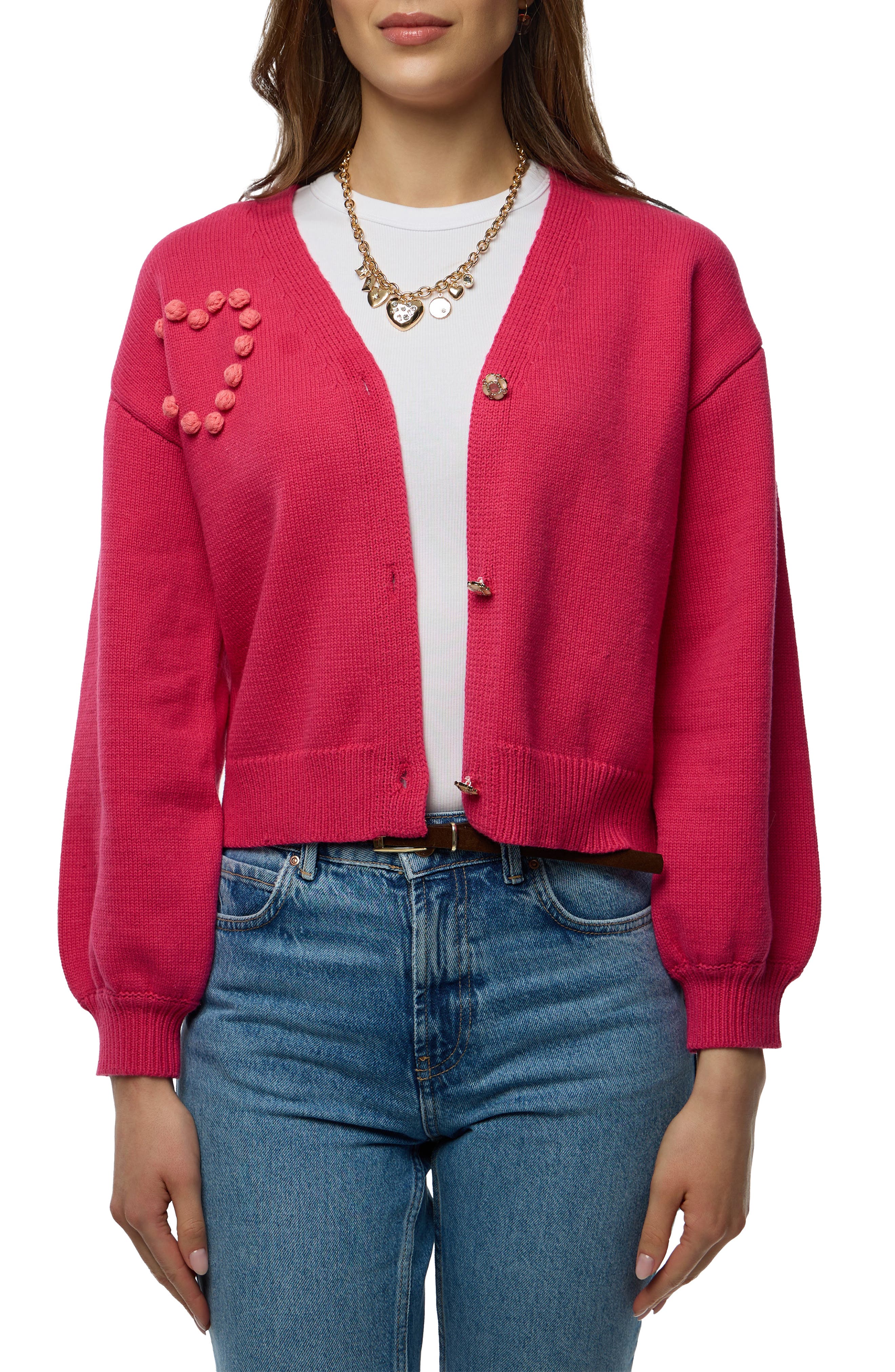 SAACHI Stiched Heart Crop Cardigan