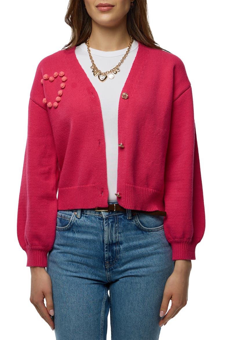 Stiched Heart Crop Cardigan, Main, color, HOT PINK