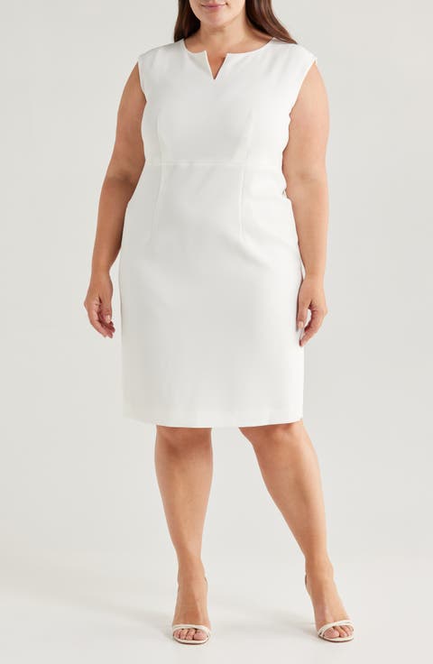 Notch Neckline Sleeveless Sheath Dress (Plus)