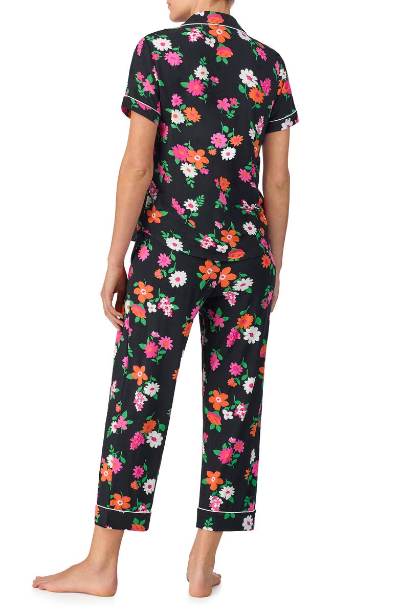 Kate Spade New York print crop pajamas, Alternate, color, Black Ground Floral