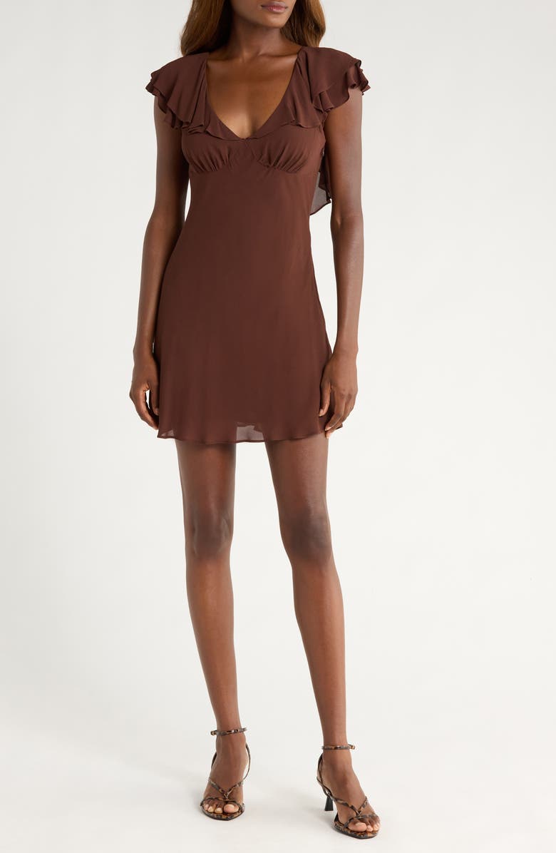 Reformation Arni Cap Sleeve Empire Waist Minidress, Main, color, Cafe