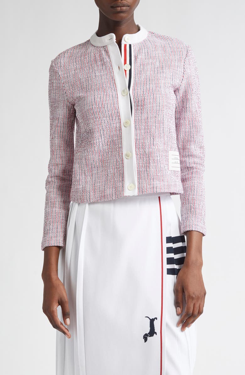 Thom Browne Stripe Tweed Cardigan, Main, color, 
