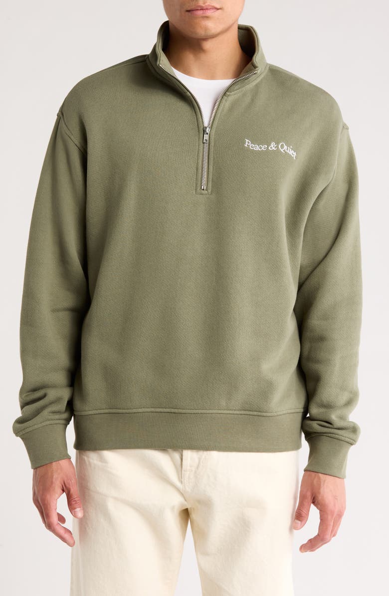 Museum of Peace & Quiet Wordmark Half Zip Sweatshirt, Main, color, Olive