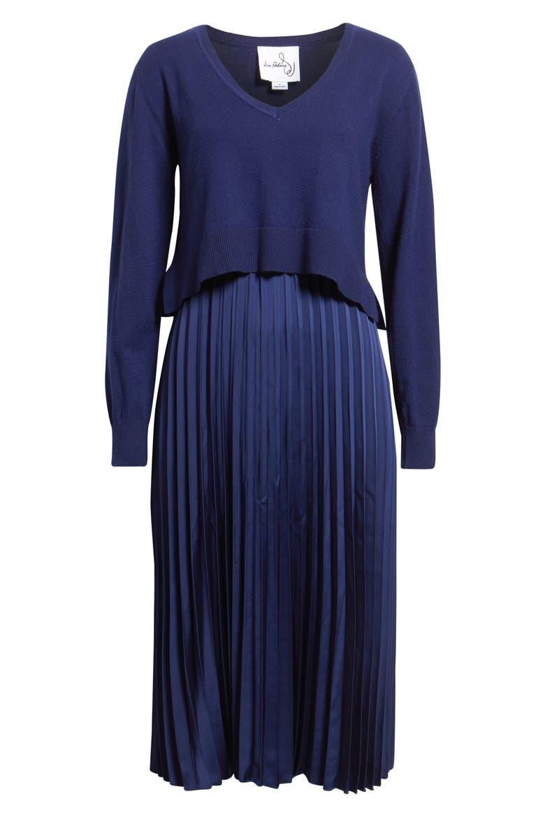 Pleated Slipdress and Sweater Set, Alternate, color, NAVY