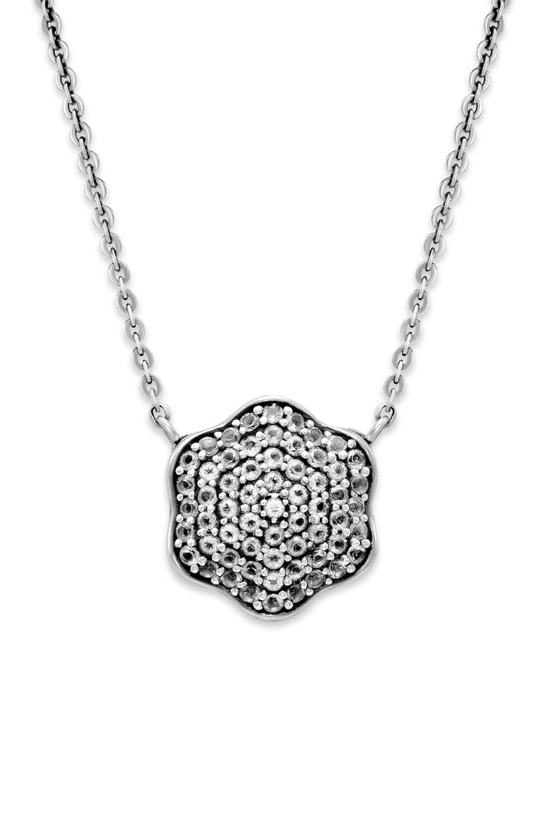 Pavé White Topaz Clover Pendant Necklace, Main, color, WHITE