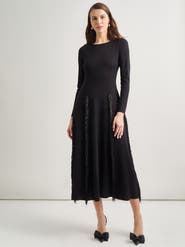 Misook Modern Fit-and-Flare Sequin Princess Seam Knit Maxi Dress
