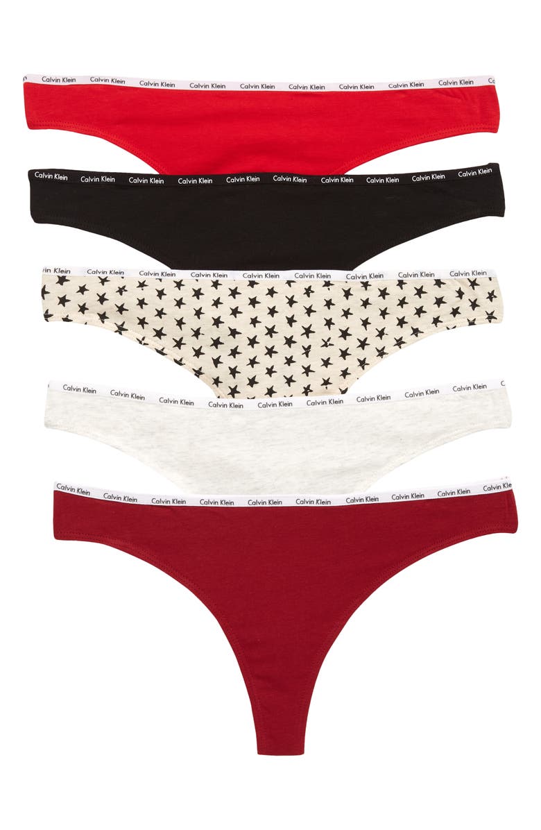 Calvin Klein Assorted 5-Pack Stretch Cotton Thongs, Main, color,