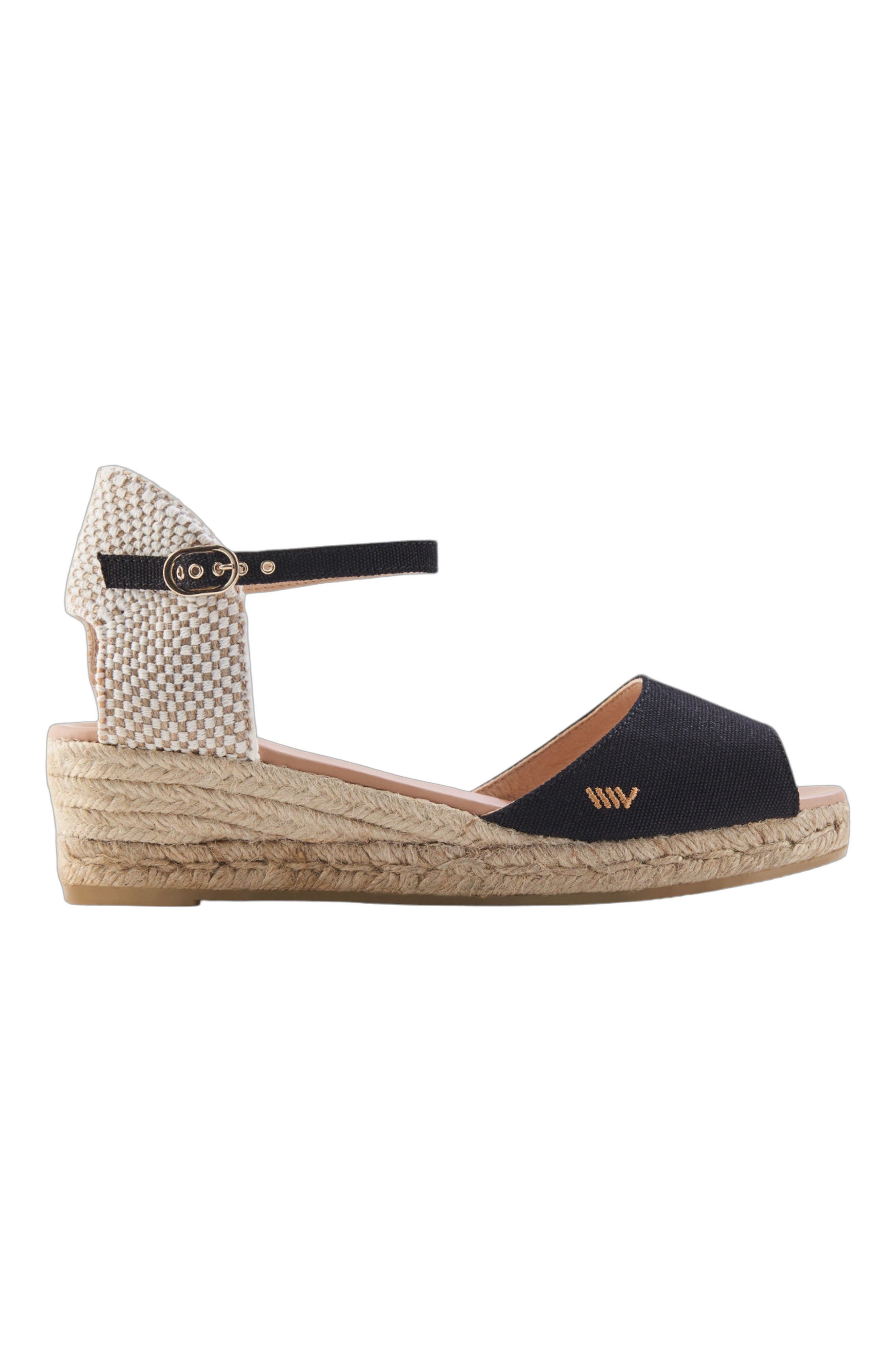 VISCATA Cavall Canvas Espadrille Sandal Wedges, Main, color, Black