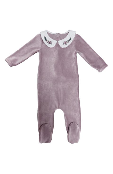 Embroidered Collar Rib Velour Footie (Baby)