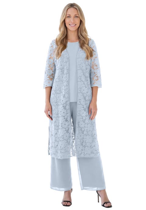 Plus Size 3-Piece Allover Lace Duster Pant Set Formal Wear