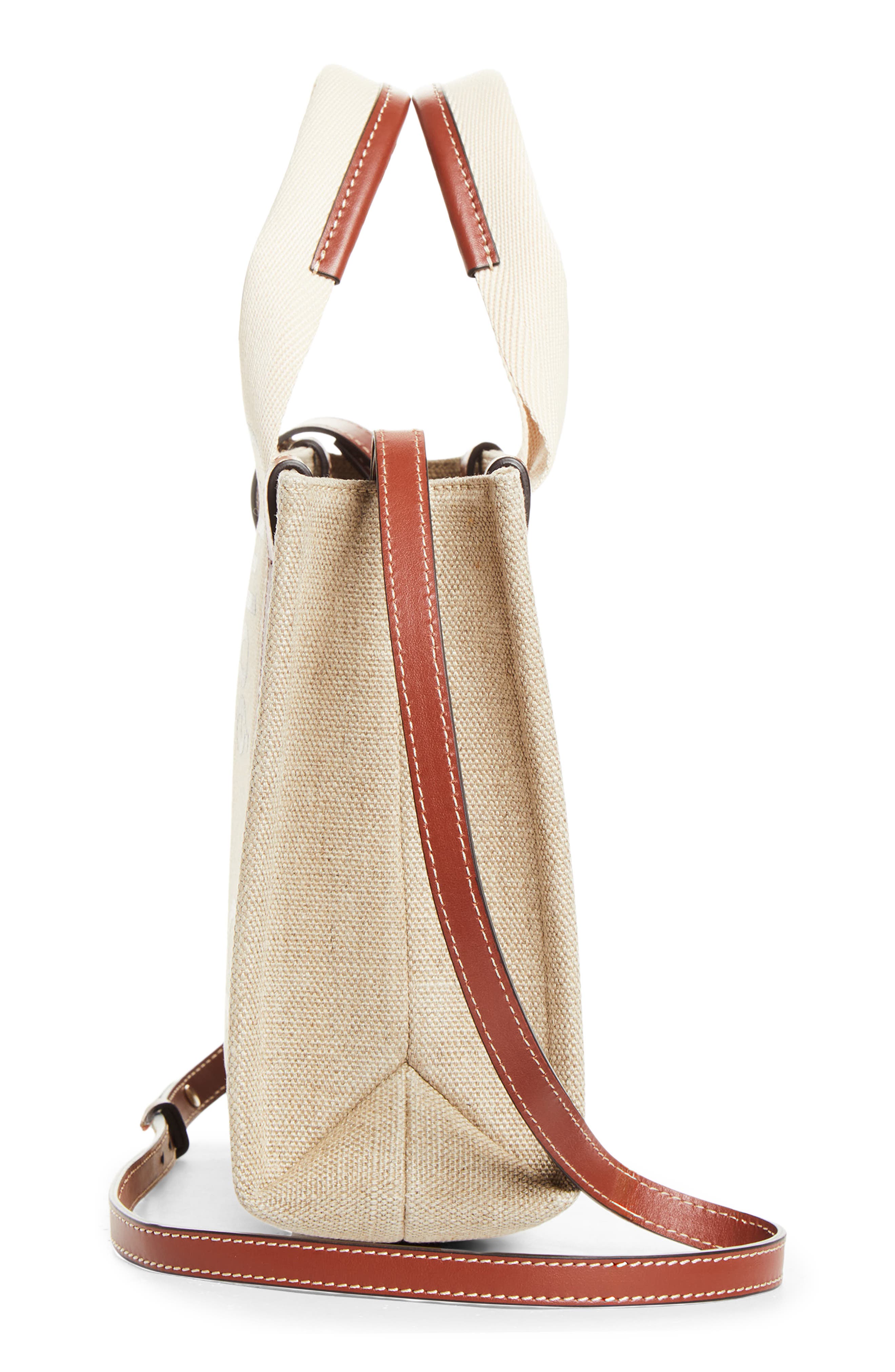 Chloé Small Woody Logo Strap Linen Tote, Alternate, color, White - Brown