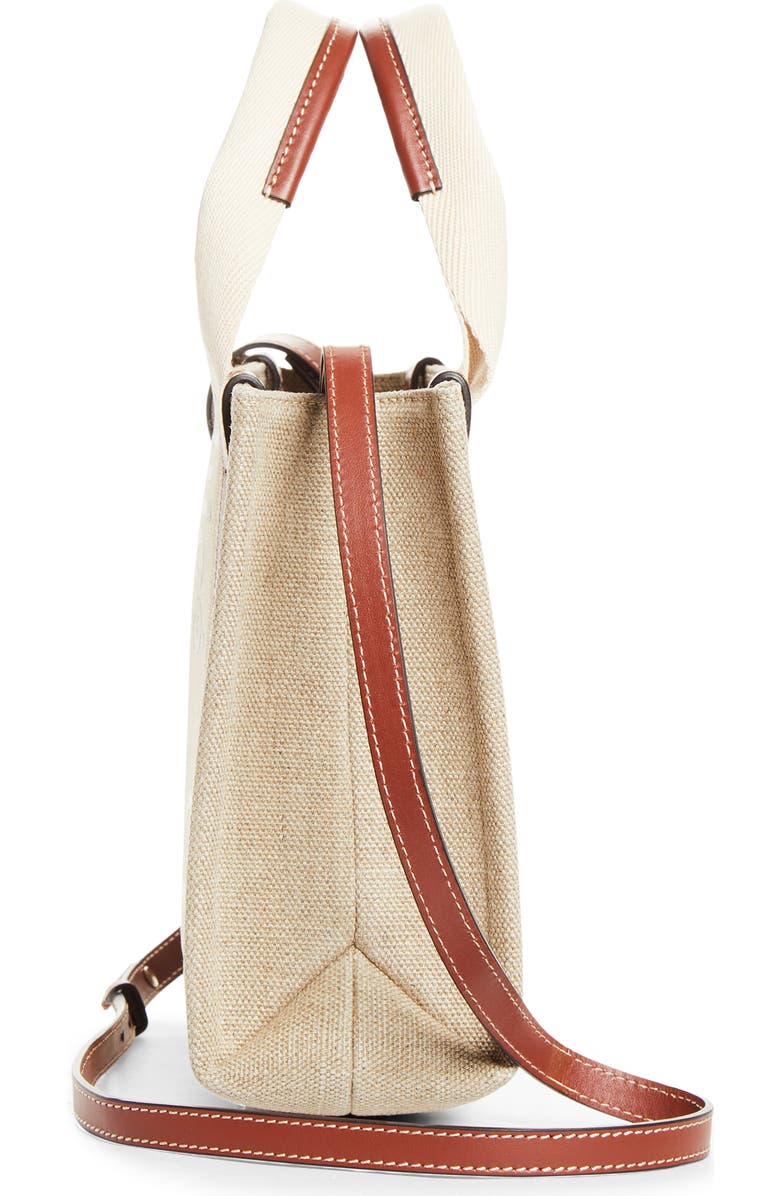 Chloé Small Woody Logo Strap Linen Tote, Alternate, color, White - Brown