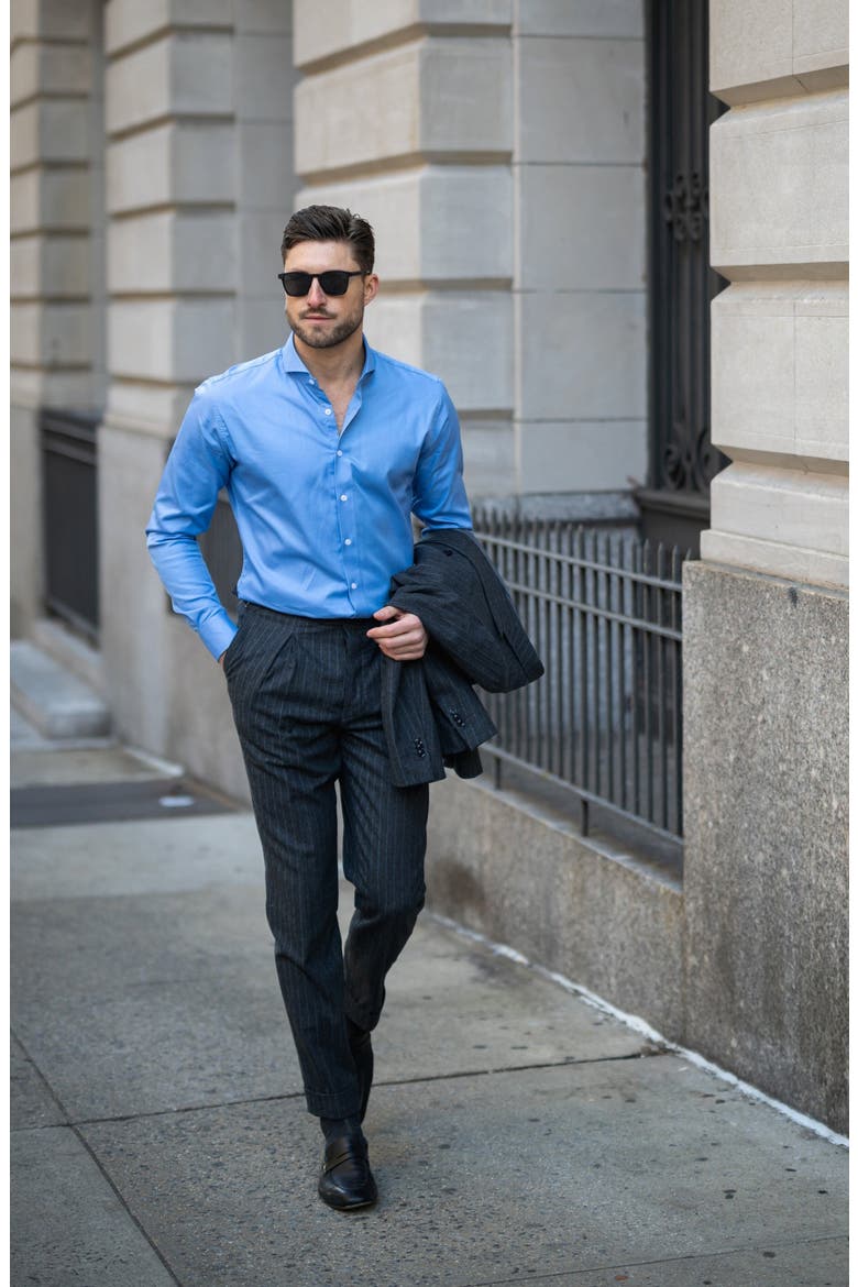 Twill Pima Cotton Collared Shirt, Alternate, color, Mid Blue Cut Away Extreme