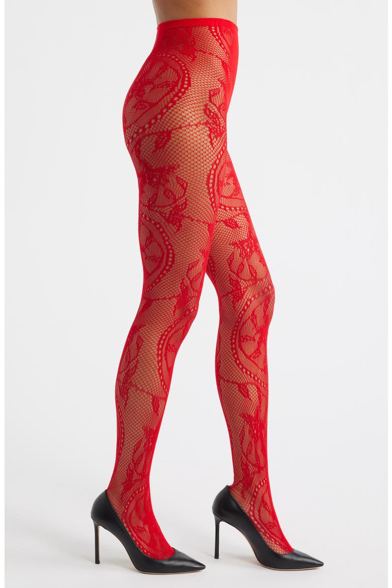 Monet Lace Tights, Main, color, RED