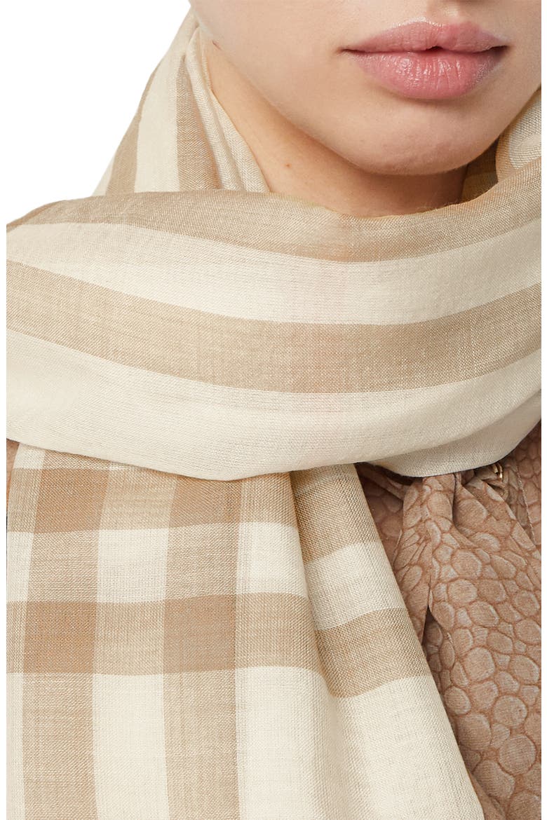 Check Wool & Silk Scarf, Alternate, color, WHITE/ ALABASTER