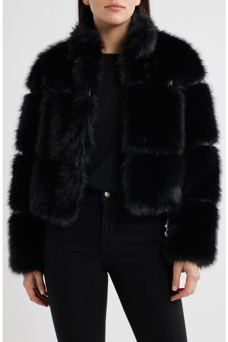 Chubby Crop Faux Fur Jacket, Main, color, BLACK