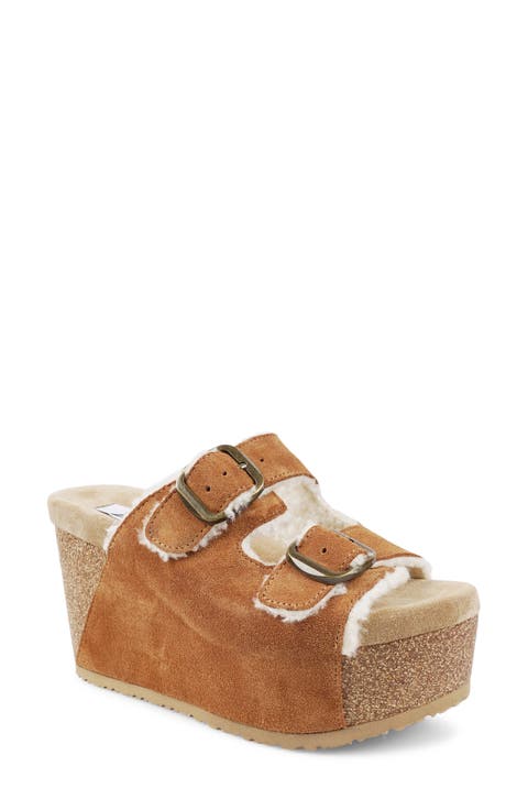 Faux Shearling Platform Sandal (Women)