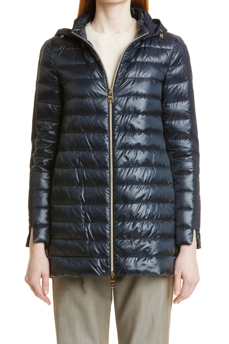 High/Low Down Puffer Coat, Main, color, NAVY