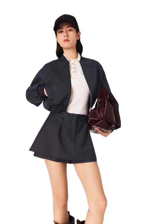 Maje Zipped Mixed Wool Bomber In Black