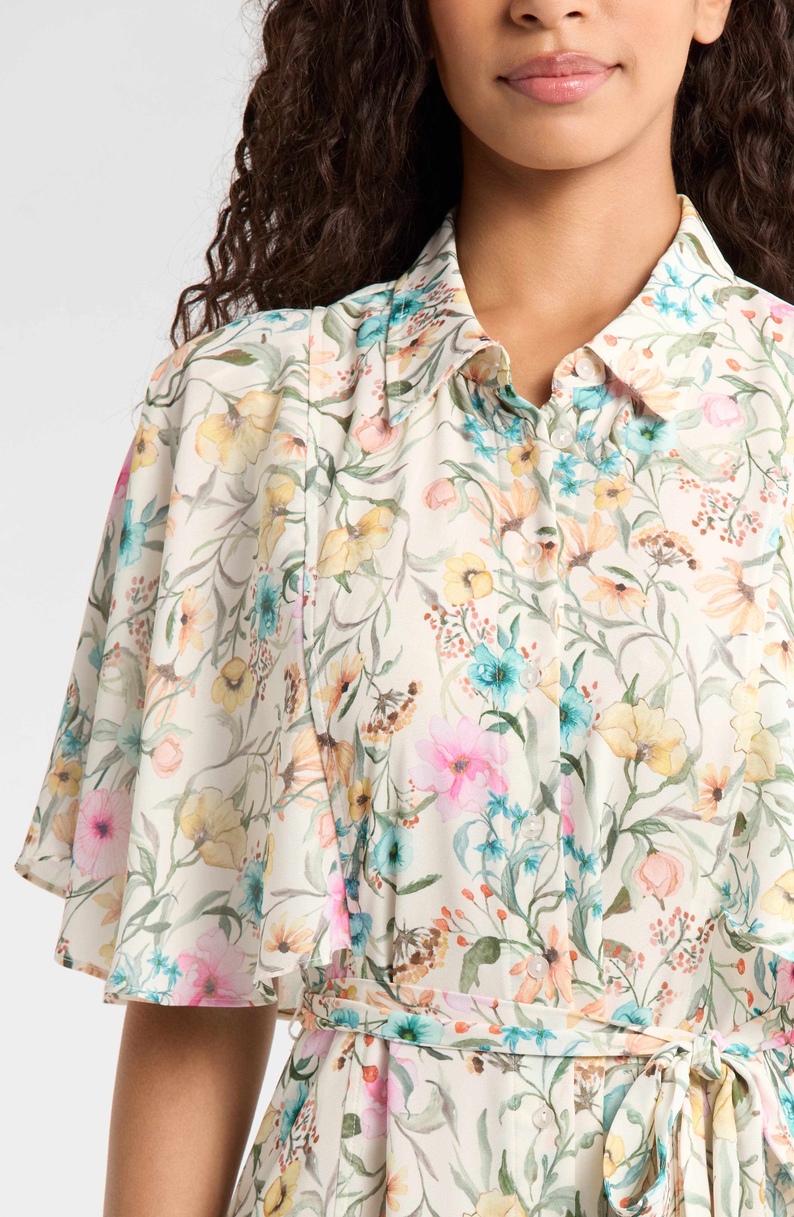 vince camuto floral print flutter sleeve tiered ruffle midi dress Vince Camuto Floral Tiered Flutter Sleeve Midi Dress - Rich Black - 30% Off