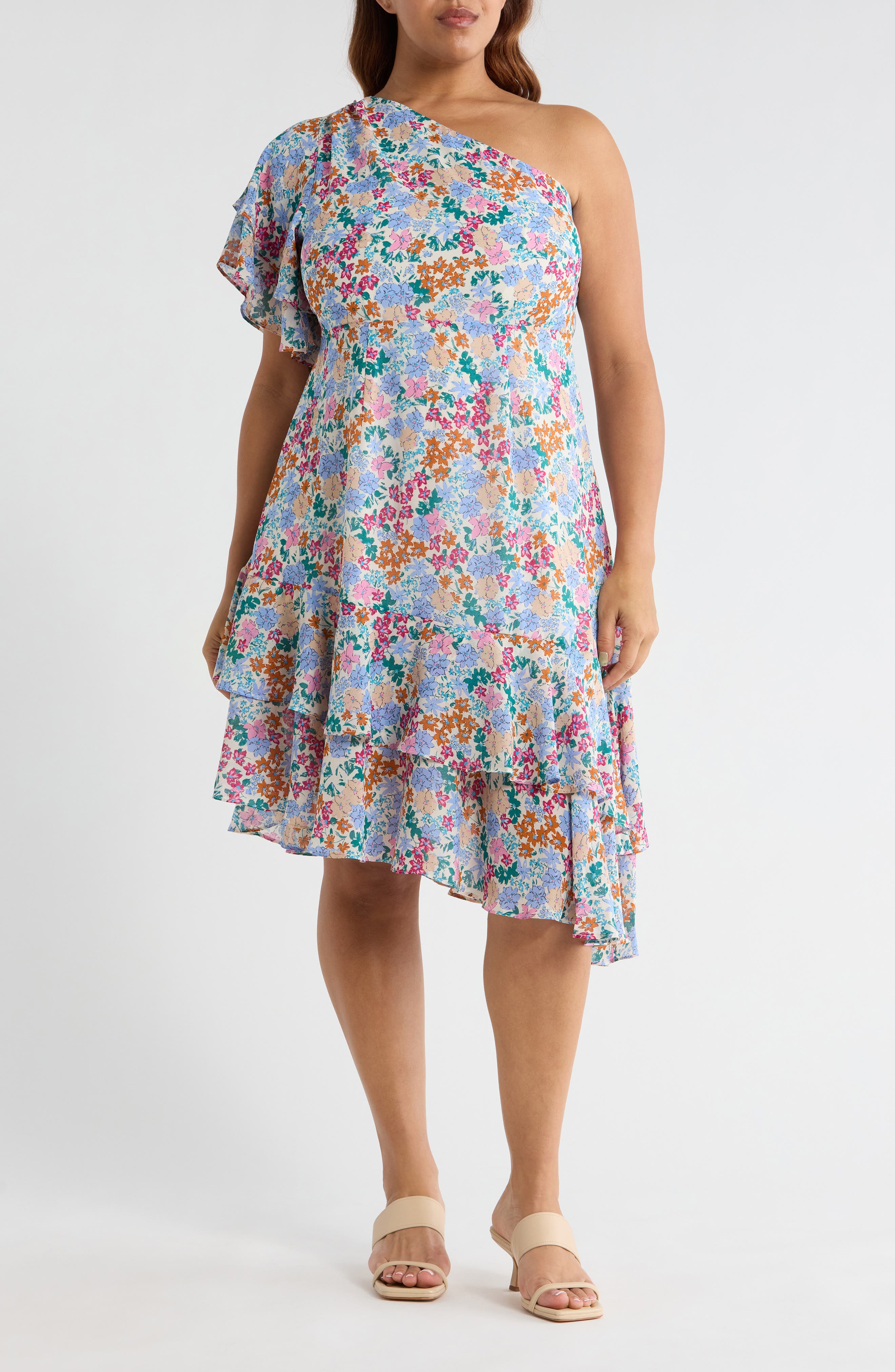 Posy Blossom One-Shoulder Asymmetric Dress