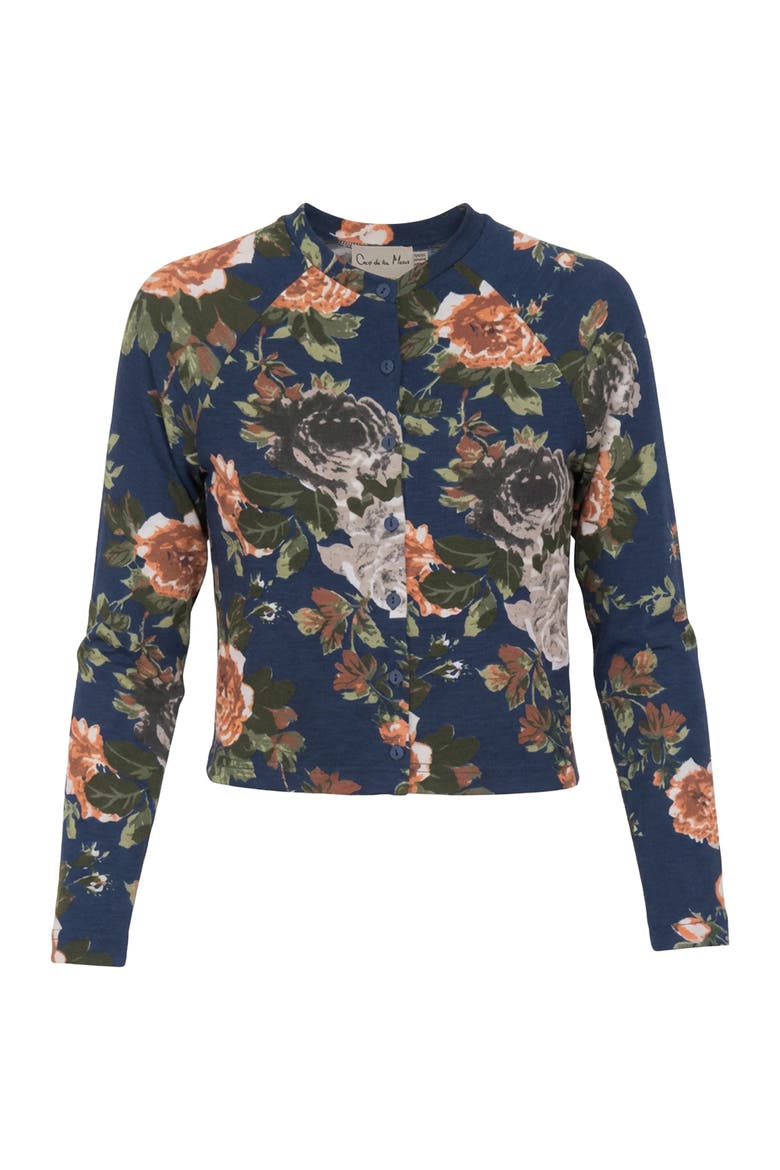 Cropped Floral Cardigan, Main, color, Chambray