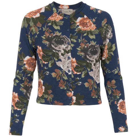 Floral Crew Neck Button Front Cardigan Top