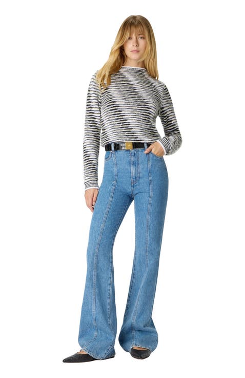 Mock Neck Sweater With Flame Pattern