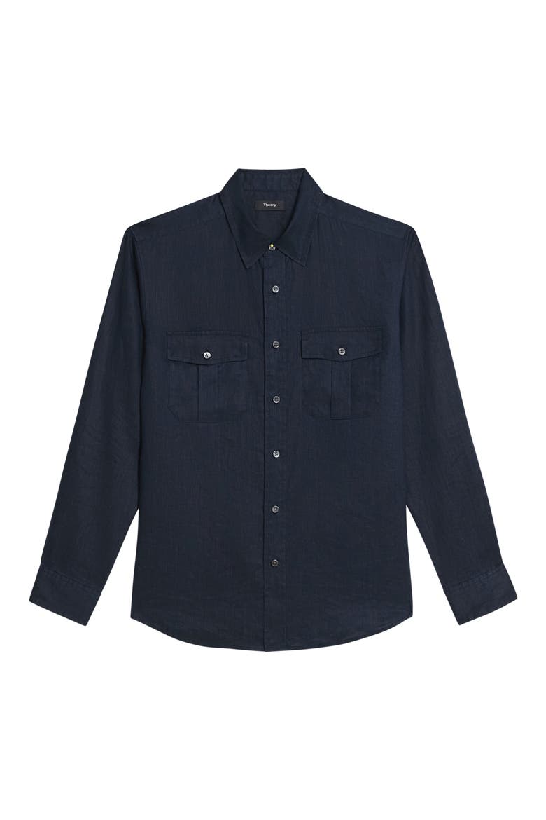 Military LS.Relaxed Linen Button-Up Shirt, Alternate, color, BALTIC