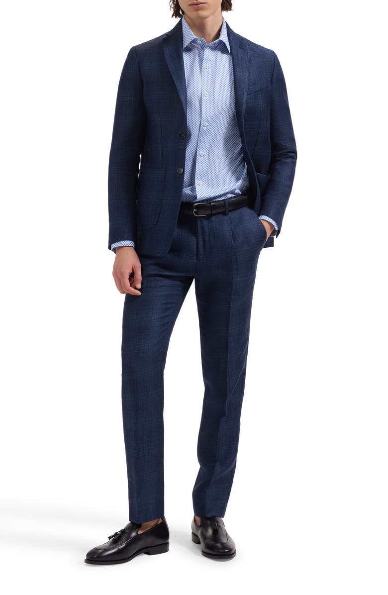 Bugatchi Axel Shaped Fit Geo Print Cotton Button-Up Shirt, Alternate, color, Classic Blue