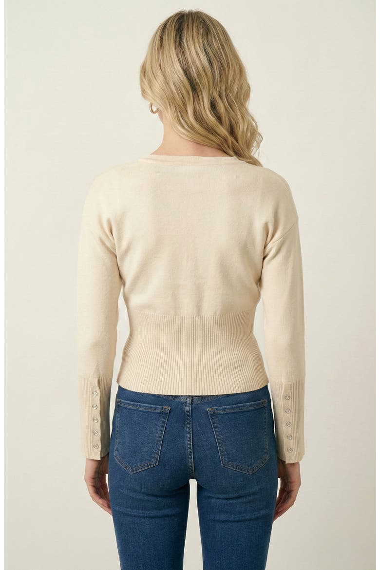 Fitted Pearlized Buttoned Ribbed Cardigan, Alternate, color, Ivory