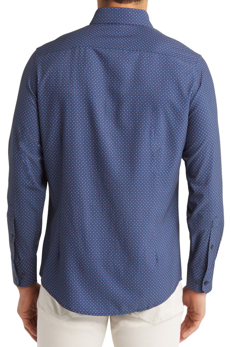 Leeward Dot Print Stretch Performance Button-Up Shirt, Alternate, color, DEEP OCEAN MULTI DOT PRINT