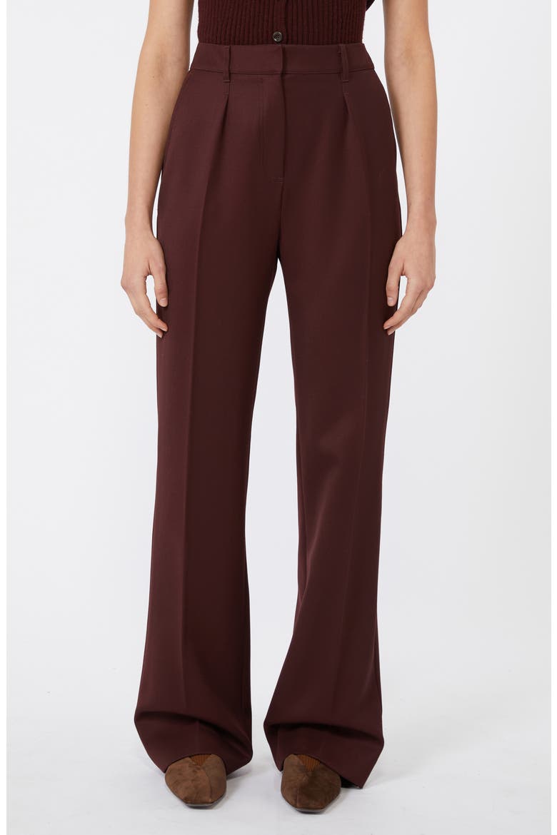Pleated Virgin Wool Twill Pants, Main, color, CHERRY