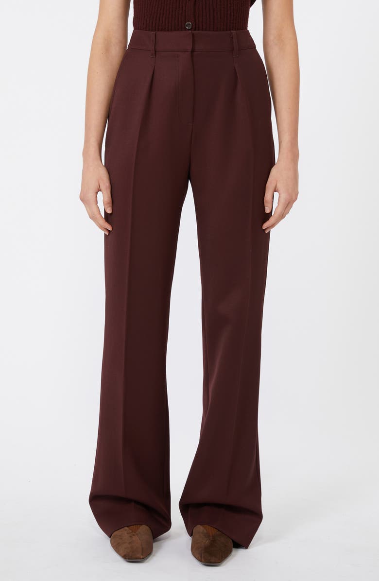 Max Mara Pleated Virgin Wool Twill Pants, Main, color, Cherry