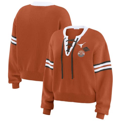 Women's WEAR by Erin Andrews Texas Orange Texas Longhorns Lace-Up Pullover Sweater