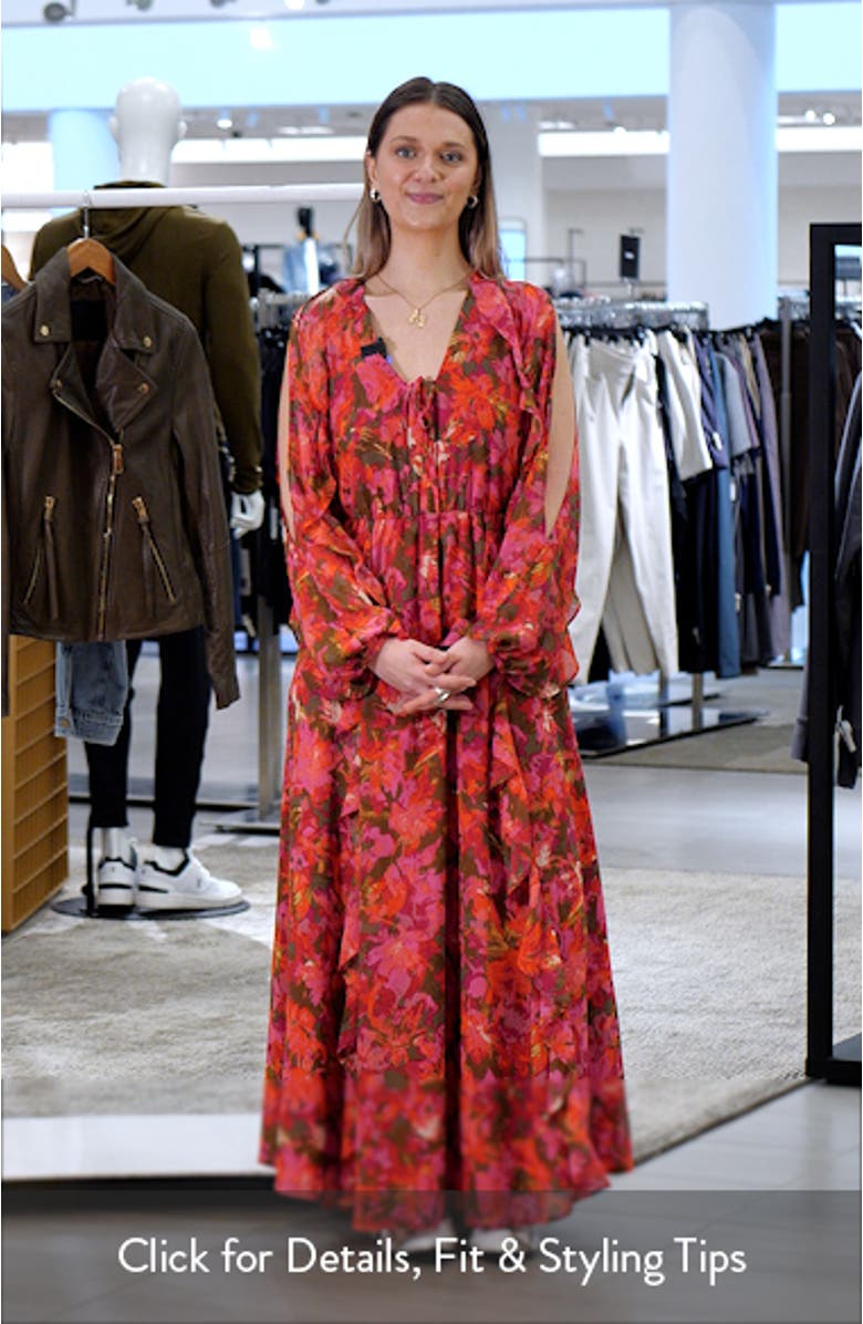 Ruffle Print Long Sleeve Maxi Dress, sales video thumbnail