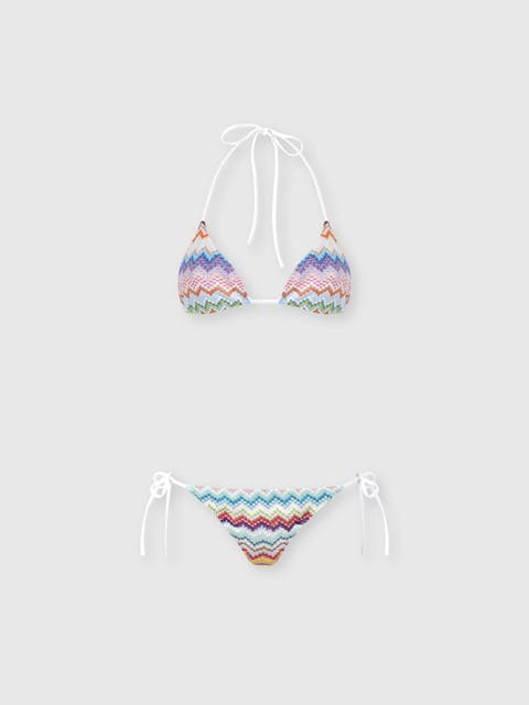Triangle Bikini In Lamé Viscose With Pixel-effect Zigzag Pattern