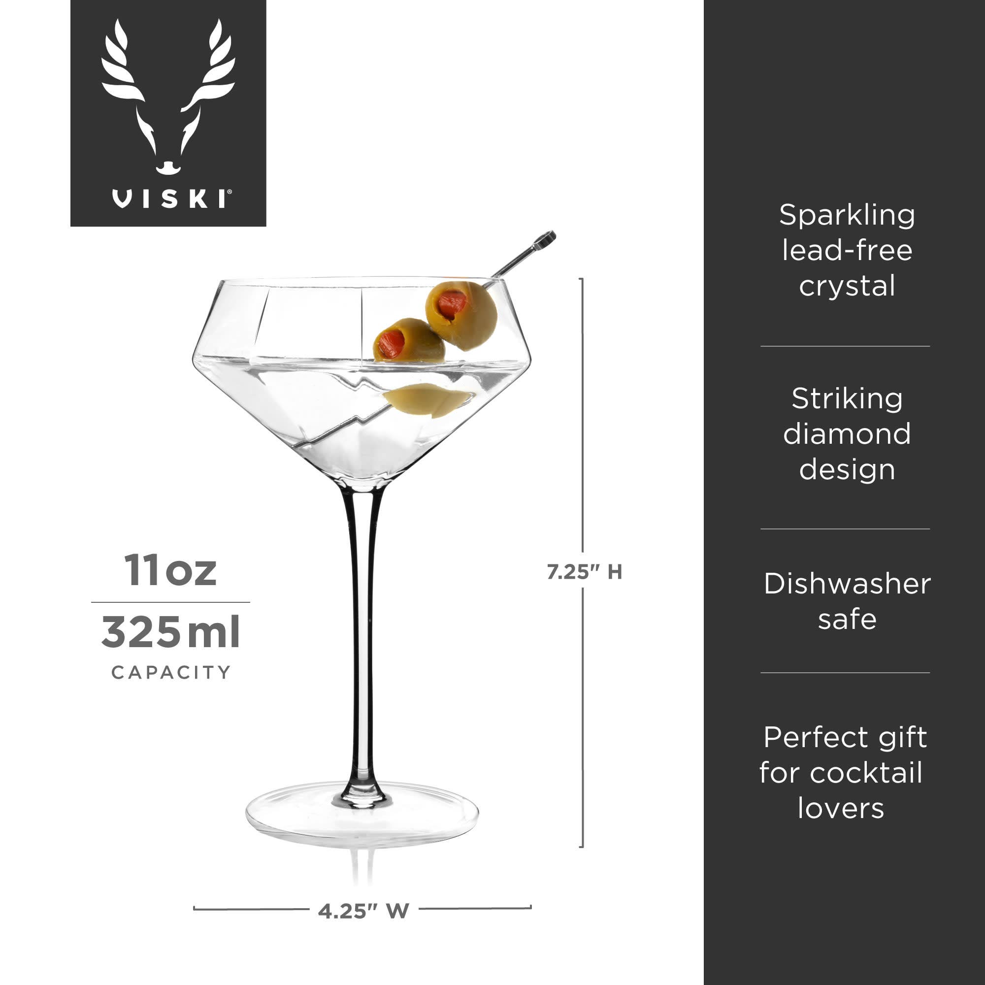 Seneca Crystal Diamond Martini Glasses - Thumbnail 3