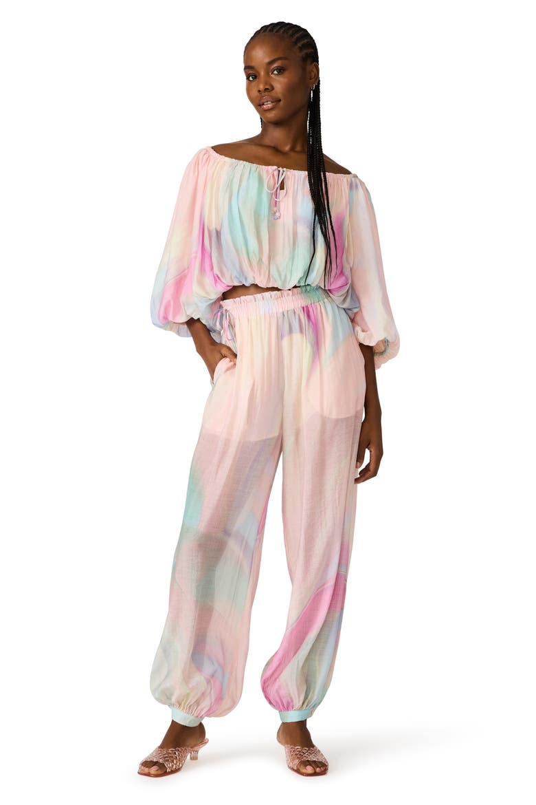 Auda Colorblock Off the Shoulder Bubble Top, Alternate, color, PASTEL MULTI