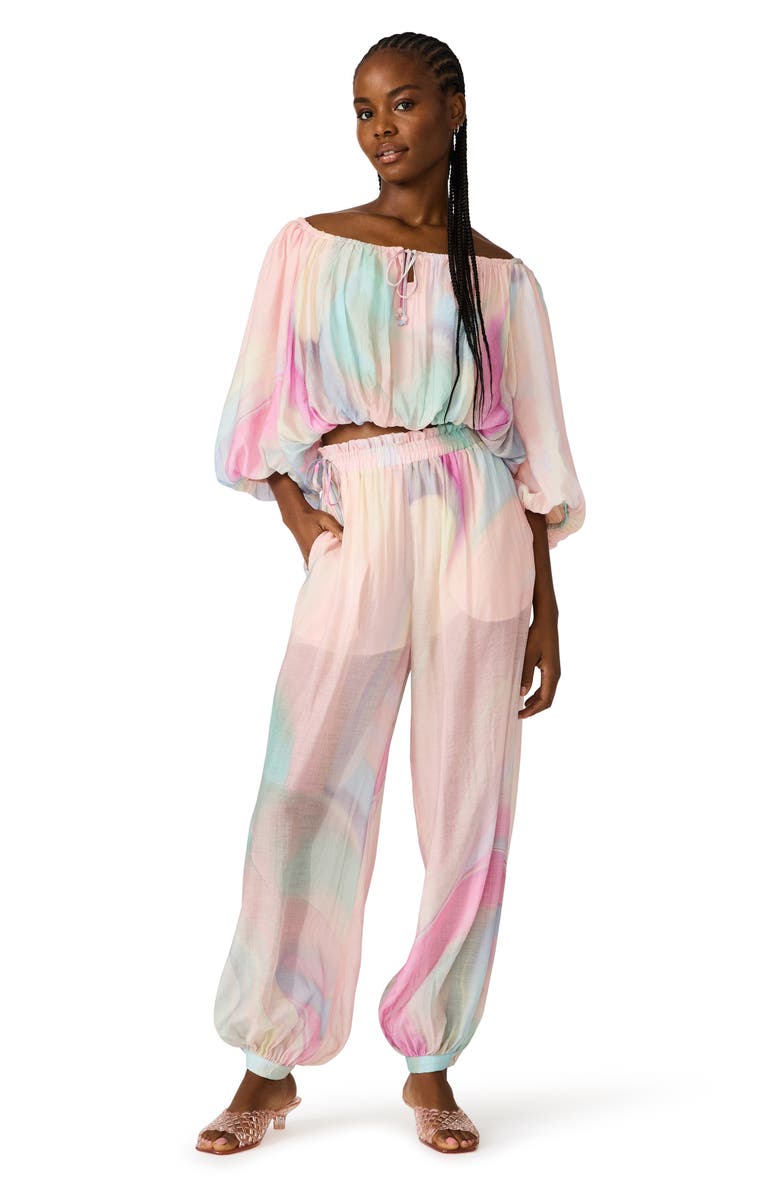 Steve Madden Auda Colorblock Off the Shoulder Bubble Top, Alternate, color, Pastel Multi
