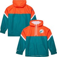Mitchell & Ness Men's Mitchell & Ness Orange/Aqua Miami Dolphins Tie Breaker Vintage Logo Lightweight Anorak Half-Zip Windbreaker