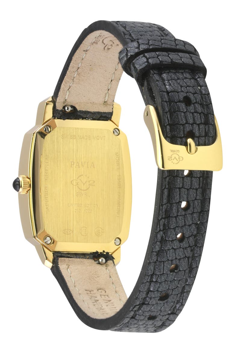 Pavia Diamond Leather Strap Watch, 25mm x 29mm, Alternate, color, BLACK