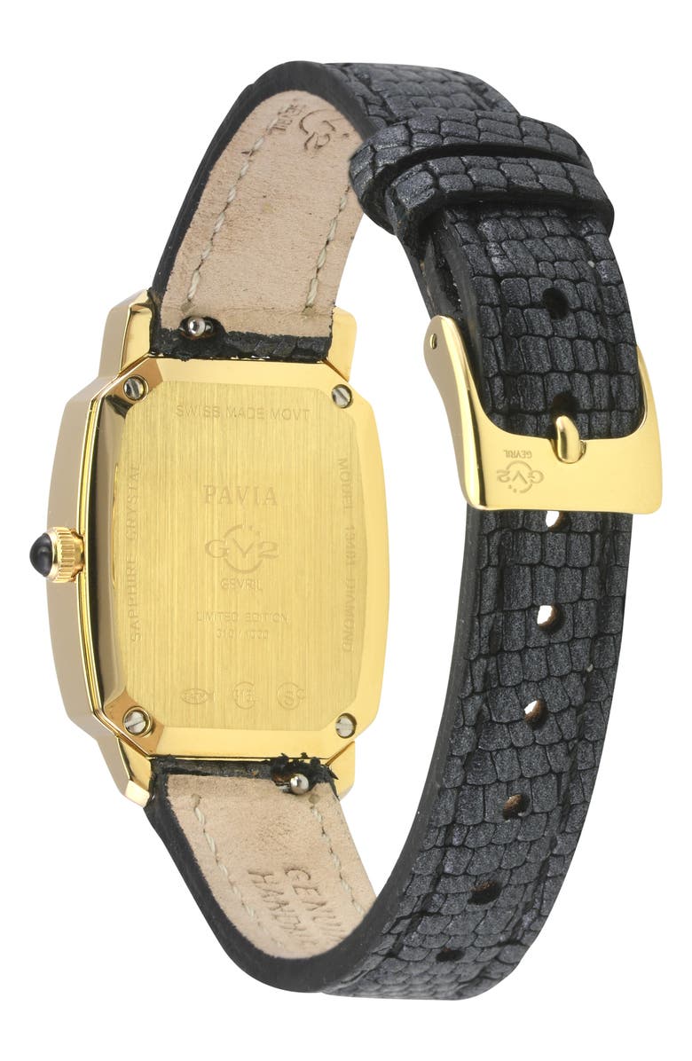 GV2 Pavia Diamond Leather Strap Watch, 25mm x 29mm, Alternate, color, Black