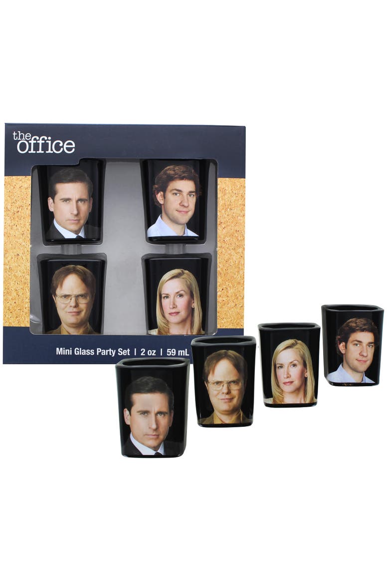 The Office Character Shot Glass Drinking Game | 2 Ounce Glasses | Set of 4, Main, color, Black