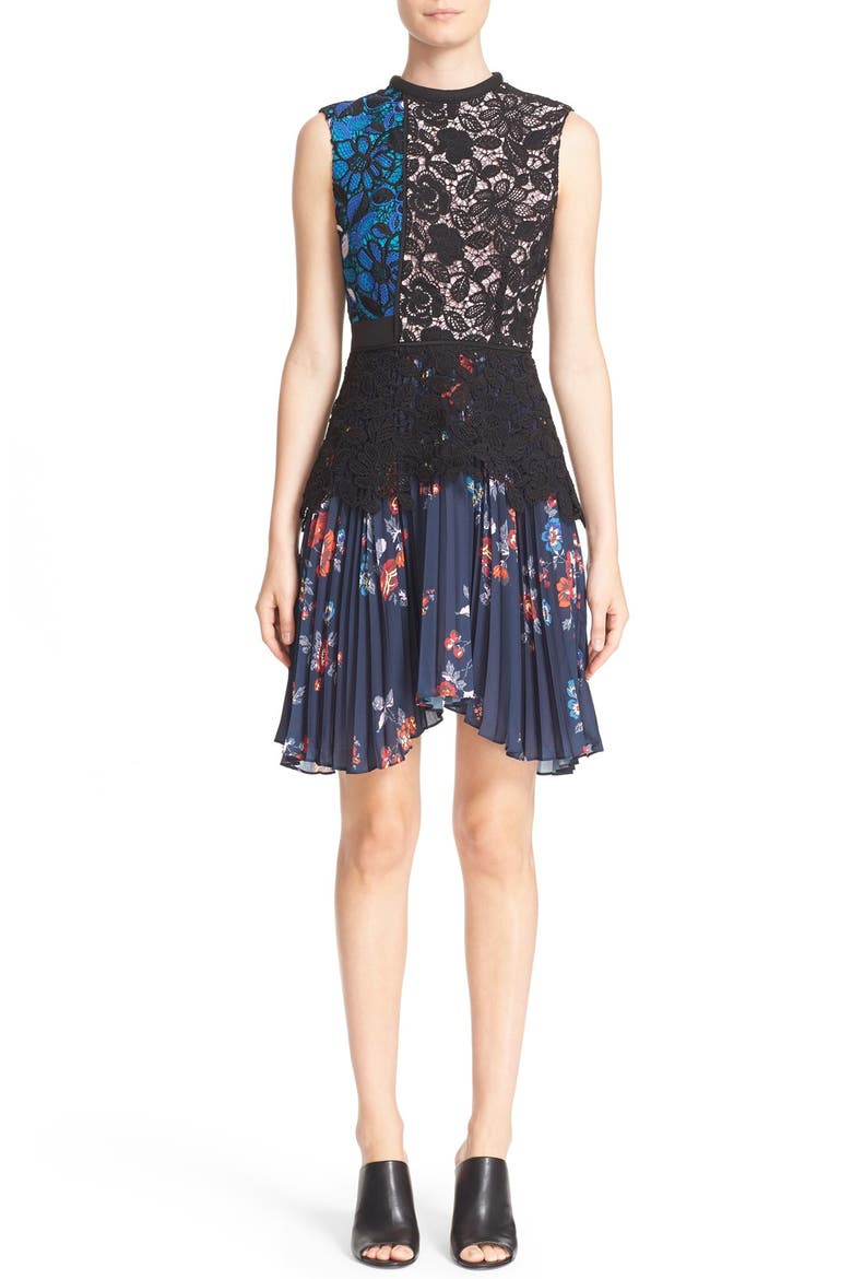 'Nina' Pleated Fit & Flare Minidress, Main, color, MULTI