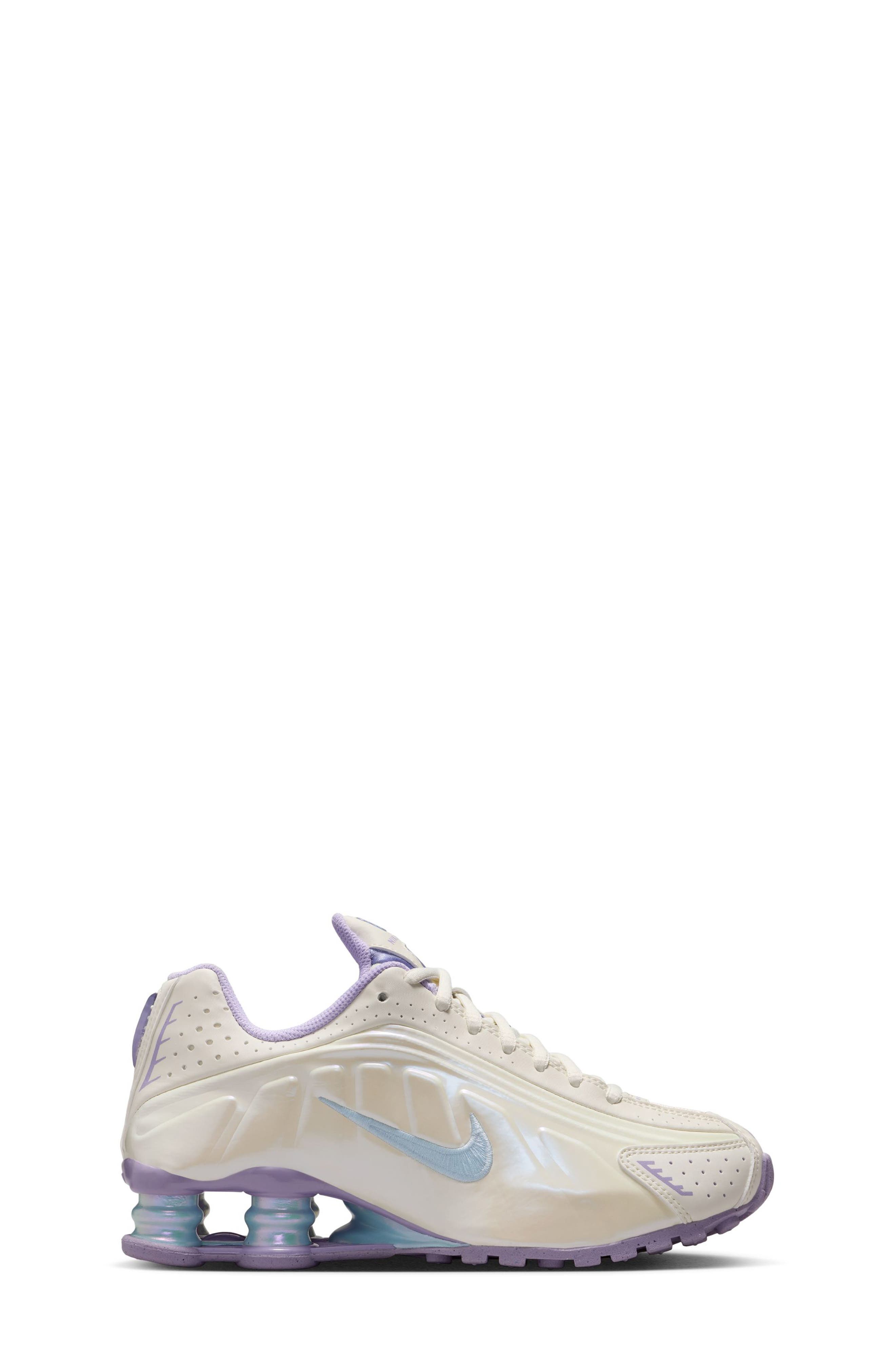 Kids' Shox R4 Running Shoe, Alternate, color, SOFT PEARL/ BLUE/ HYDRANGEAS