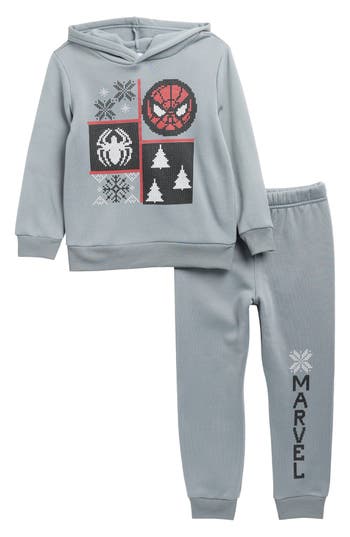 Assorted Kids' Disney® Spider-man Fleece Christmas Hoodie & Joggers Set In Gray