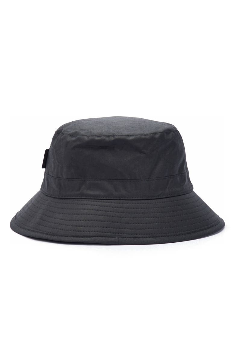 Barbour Waxed Cotton Bucket Hat, Alternate, color, Black