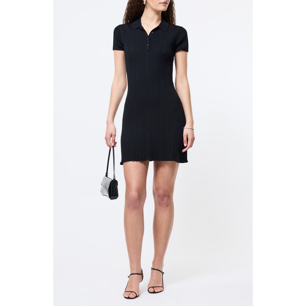French Connection Crinkle Knit Polo Minidress In Black